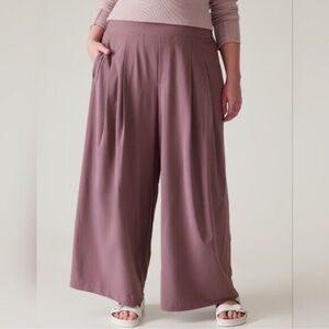 Athleta Brooklyn Heights High Rise Pleated Wide Leg Pants Mauve Plus Size 24